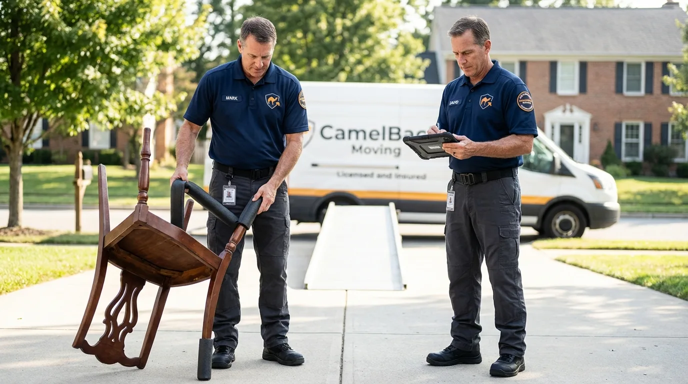 Movers inspecting furniture for damage prevention before loading in Forrest City, AR